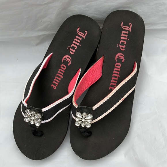 EUC Sz 9 Juicy Couture wedge sandals flip flops - Picture 1 of 4